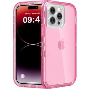 for iPhone 14 Pro Max Case, Heavy Duty Shockproof Protection Phone Cases, Anti-Drop, Durable Dual Layer Transparent Protective Cover Compatible with iPhone 14 ProMax, 6.7 inch,Crystal Pink