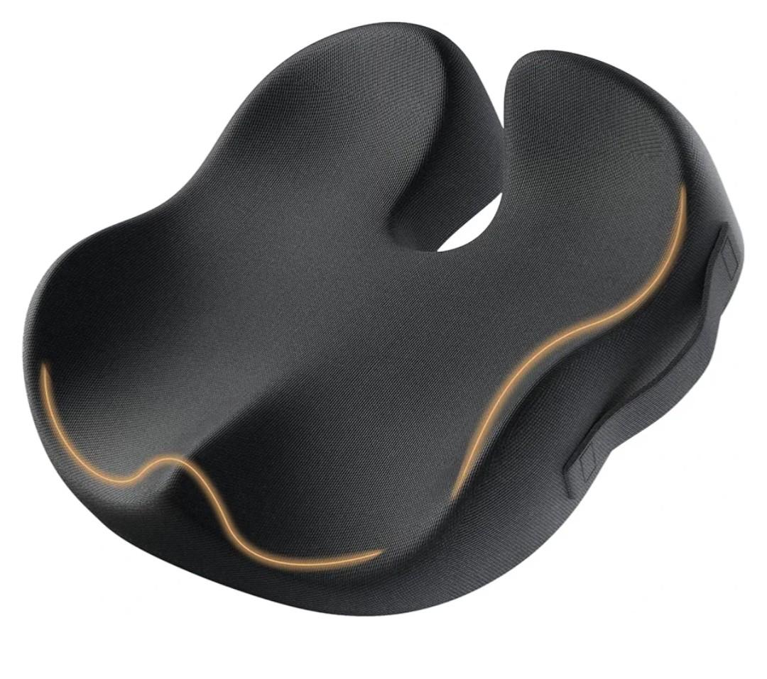 Ergonomic Memory Foam Seat Cushion for Car, Home, Pressure Relief Pad for Hip, Tailbone, All Day Comfort - Black