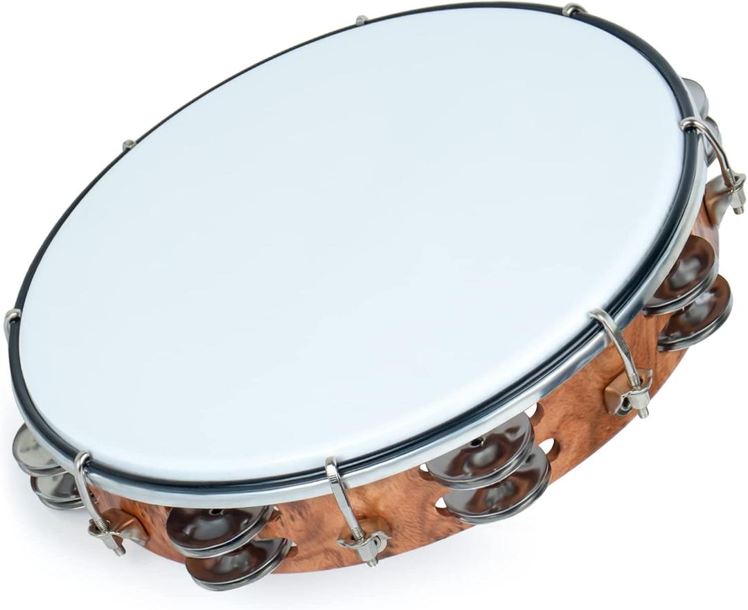 MUSCELL Tambourine for Adults,Hand Held Plastic Tambourines Drum Double Row Metal Jingles Musical Instrument-10"