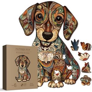 Colorful Dog Wooden Puzzle for Adults 200 Pieces, Cute Animal Wood Puzzle for Adults, Unique Shape Puppy Puzzle 200 Pieces