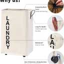 92L Large Laundry Hamper with Leather Handle,Standable Laundry Basket with Wheels ,Large Hamper,Rolling Laundry Basket White (Super Large 27.5", Beige/XXL)