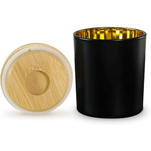 Aroparc Candle Jars with Lids 10oz, Elegant Gold Interior Candle Jars for Candle Making 12 Pieces with Bamboo Lids - Black Matte