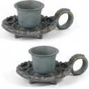 NIKKY HOME Mini Taper Candle Holders Set of 2, Rustic Metal Candlestick for Table Centerpieces, Wedding Decor and Dinner Party, Blue