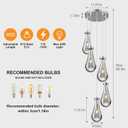Raindrop Pendant Lights Kitchen Island Teardrop Chrome Hanging Light Fixtures Clear Solid Glass Pendant Light Modern Chandeliers for Dining Room Porch Corridor Living Room(5-Light)
