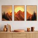 Large Boho Golden Mountain Framed Canvas Wall Art Set-16"x24"x3