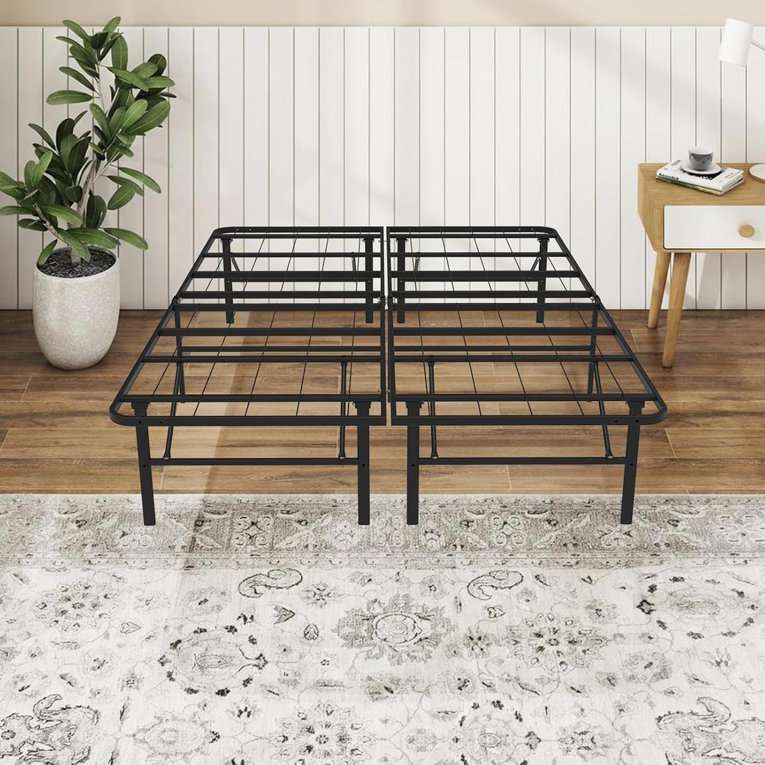 Full Size Folding Bed Frame, Heavy Duty Full Metal Platform with 14" Underbed Storage, Easy Tool-Free Assembly, No Box Spring Needed