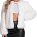 Fur Coats For Women, 2025 Plus Size Faux Fuzzy Jacket Fluffy Long Sleeve Winter Coat with Pockets. (Medium, White)