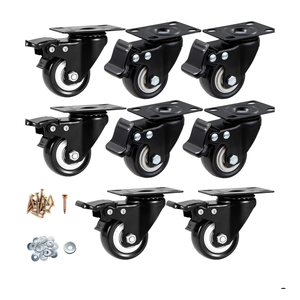 Casters, 2" Caster Wheels，Casters Set of 8 Heavy Duty - ASRINIEY Black Polyurethane Castors, Top Plate Swivel Wheels, 8-Pack Industrial Casters with Brake, Locking Casters for Furniture and Workbench