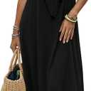 SHENHE Women's Open Back Spaghetti Strap Beach Maxi Dress Loose Flowy Vacation Sundress (Large, Black)