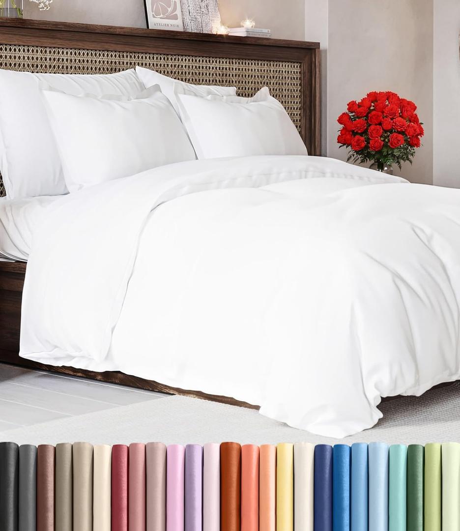 Duvet Cover Queen Size Set - Extra Soft Queen Duvet Cover 90" x 90" with 2 Pillow Shams - Hotel Luxury, Easy Care and Fade Free w/ Zipper Closures & Ties - All Season, Comfy, Cozy & Breathable, No comforter (White)