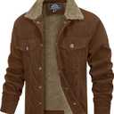 MAGCOMSEN Men's Corduroy Jacket Winter Sherpa Lined Warm Thick Trucker Cargo Coat with 5 Pockets (Large, Brown)