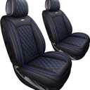 Aierxuan Chevy Silverado GMC Sierra Car Seat Covers Pickup Trail Boss Z71 Custom Fit 2007-2025 1500 2500HD 3500HD Crew Double Extended Cab Waterproof Leather Cushions (2 PCS Front, Black-Blue)
