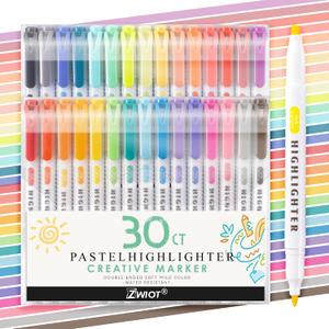 30 Count Dual-Tip Highlighters, 30 Pastel Colors Fine & Bold Tip, Quick-Dry Non-Bleeding Highlighter Markers for Bible Journaling,School,Office,Notes 30 Colors Highlighters - (Starry Sky+Color)