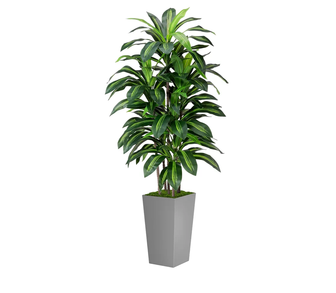Artificial Dracaena Plant Indoor 5FT - Fake Tree with Gray Tall Planter - Faux Yucca Tree Tall Fake Floor Plant in Pot - Artificial Trees for Home Office Indoor