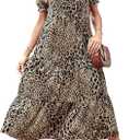 PRETTYGARDEN Summer Dresses for Women 2026 Casual Floral Boho Midi Sun Dress Puff Short Sleeve Flowy Beach Vacation Sundress, M