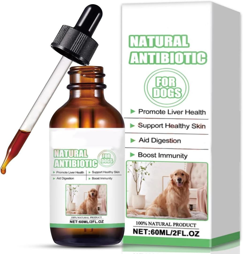 Dog Antibiotics in Drops, Naturally Supports Dog Healthy Itch Relief, Ear Infection Treatment, Dogs Allergy Relief, Inflammation Relief & More, 60ml, EXP 10/21/2027