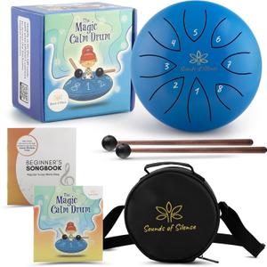 Steel Tongue Drum For Kids, Magic Calm Drum 6 Inch 8 Notes With Sing-A-Long Storybook And Songbook, Drums, Kids Music, Kids Musical Instruments, Anger Management Toys, Steel Drum Gift (Blue)