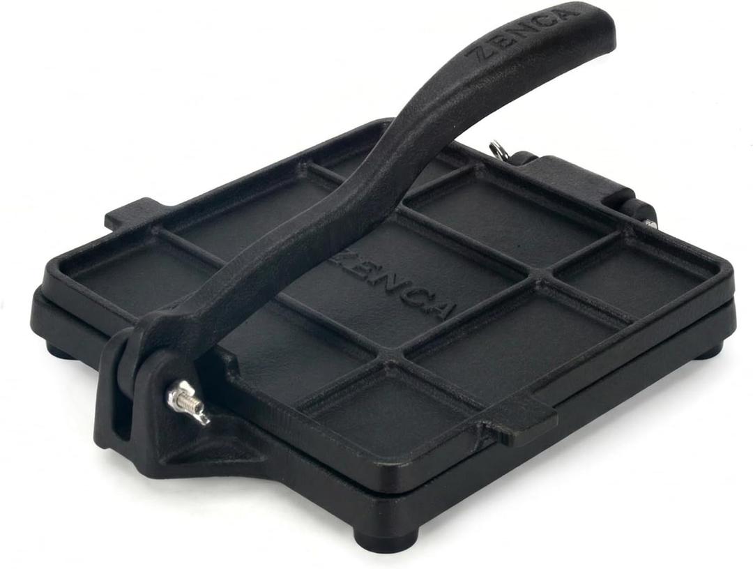 ZENCA Square Tortilla Press 8 Inch Cast Iron Flatbread Maker Pre-Seasoned with Vegetable Oil Heavy-Duty Tortilla, Roti & Arepa Press Easy to Use & Clean Nonstick Surface