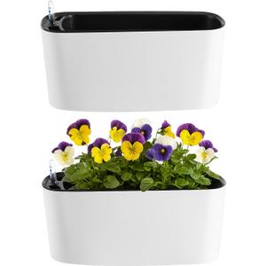 2 Packs 16 Inch Large Rectangular Self Watering Pots for Indoor Plants Window Planter Box Rectangle Planters Plastic Plant Pots Flower Box Windowsill Planter Long Planters for Herb& Vegetable, White