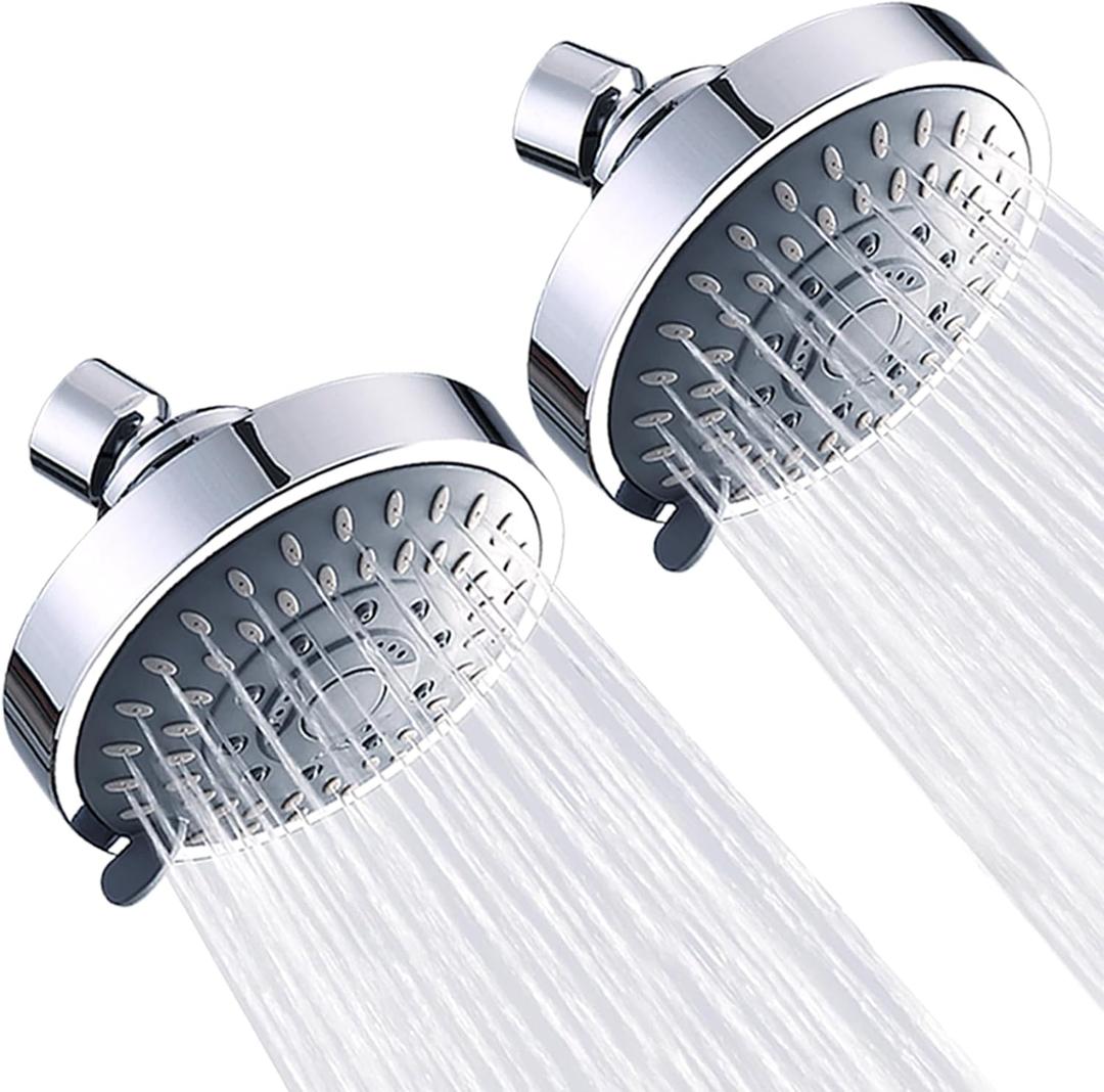 AISOSO Shower Head 2 PCS, 5 Modes High Pressure Shower Heads for Relaxed Shower Experience, 4.1 Inch Bathroom Fixed Showerhead Even at Low Water Pressure for Powerful Spray, Chrome