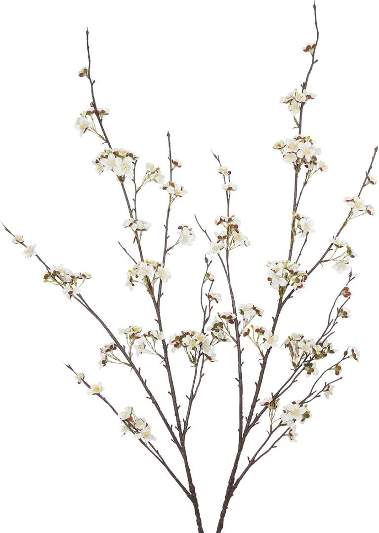 2 Pcs Cherry Blossom Branches Long Stems Fake Flowers for Spring Summer Indoor Home Decor 52" White Faux Artificial Cherry Flowers for Vase Wedding Office Party Table Centerpieces Bedroom Decor