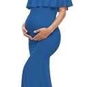 Glampunch Womens Off Shoulder Maternity Dress Ruffles Elegant Slim Gowns Fit Maxi Photography Dress M