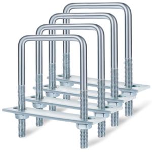Mellewell 4 Sets M8 Square U Bolts, U Bolts 70mm (2.76") Width 160mm (6.3") Length, Zinc Plated Carbon Steel U Bolt with Nuts, Plate and Washers (70 x 160mm)