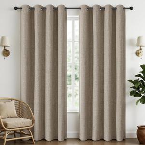 CUCRAF 100% Blackout Curtains 54 inches Length 2 Panels Set, Room Darkening Linen Textured Curtain Grommet for Bedroom Living Room, Light Blocking Thermal Insulated Drapes (52 x 54 Inch, Linen)