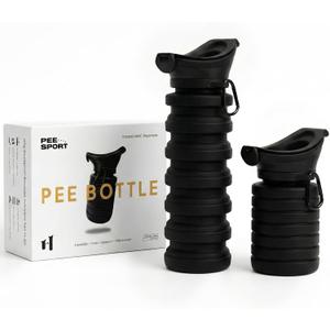 PeeSport Premium Pee Bottle, Portable Urinal for Men & Women, Leakproof Collapsible Silicone Travel Urinal 1000ml, Spill Proof, Car Camping Bedside, Seen on Shark Tank (Black)
