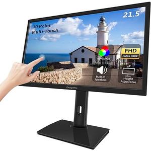 Dragolftie 21.5 Inch Touchscreen Monitor FHD 1920x1080P, Built-in Speakers, VESA Supports, 10-Points Computer Touch Screen PC Display with Type-B HDMI VGA Port, 75Hz Desktop Touch Display, Black