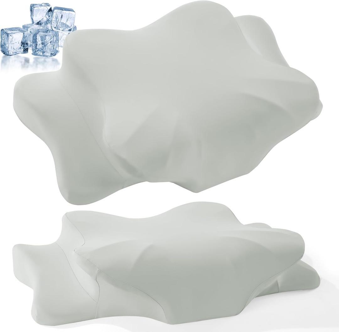 HOMBYS 2-Pack Cooling Cervical Pillowcases (Only Pillowcase), Butterfly-Shaped Contour Pillow Cover with Zipper, Cervical Neck Pillow Case for Side Back Stomach Sleepers (Gray)