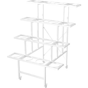 4 Tier White Flower Stand, Metal Flower Cart with Wheels - Multi-Tier Floral Display Stand and Bucket Organizer for Wedding Gardens, Flower Store Displays, and Cut Flowers (Stand ONLY)