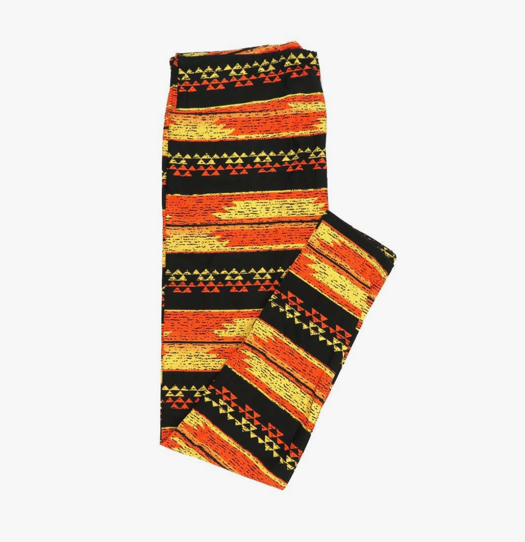 Lularoe Tall Curvy (TC fits Sizes 12-18) Stripe Triangle Speckled Black Orange Yellow Buttery Soft Adult Leggings , 2 Pack