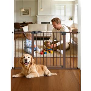 Babelio 29-55" Extra Wide Baby Gate for Stairs & Doorways, Metal Auto Close Pressure Mounted Child & Pet Safety Gate, Easy Install NO Need Tools and Drilling for Indoor Use, Brown