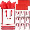 Yeaqee 10 Pack Metallic Paper Gift Bags with Handle Tissue Paper Thank You 5 Senses Gift Bag for Birthday Wedding Baby Shower Groomsmen Bridal Graduation Party Favor 9 x 7 x 3.15''(White,Red)