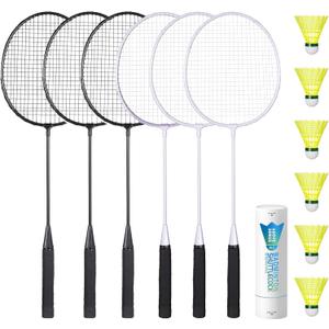 AboveGenius Badminton Rackets Set of 6 for Outdoor Backyard Games, Including 6 Rackets, 6 Nylon Badminton Shuttlecocks, Lightweight Badminton Racquets for Beginners