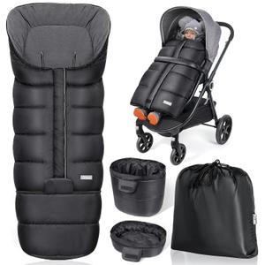 Orzbow Universal Stroller Bunting Bag with Extra Footmuff for Toddler, Kids, Warm Waterproof Winter Stroller Blanket Cover, Baby Bunting Bag - Protect Babies from Cold Winds, Black