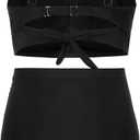 Hanna Nikole Women Plus Size Two Piece Swimsuit Sets Twist Front Bikini Bathing Suit with Drawstring Ruched Bottom (Black) 16W