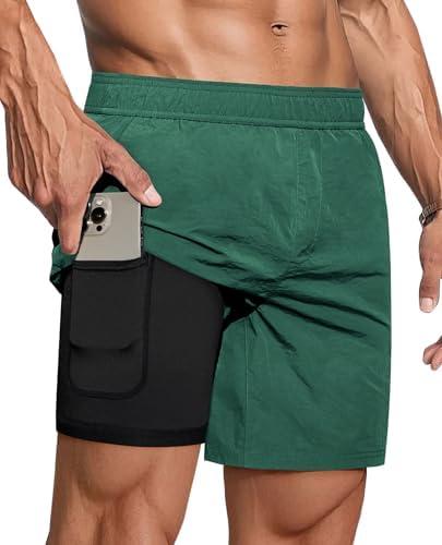 Milin Naco Mens Swim Trunks: 7 Inch 2 in 1 Compression Liner Quick Dry Water Resistant Breathable Stretchy Pockets Swimming M