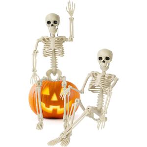 2 Pack Halloween Skeleton Decorations,15.7" Spooky Full Body Mini Skeleton with Movable Posable Bones,Spooky Skeleton for Halloween Party Decor,Yard Graveyard Haunted House Props
