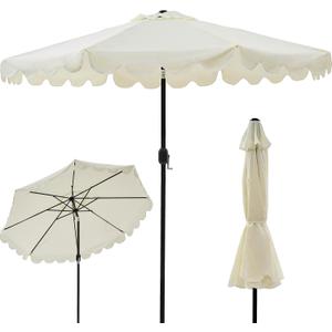 9FT Scalloped Patio Umbrella with Crank & Tilt, Wind Vent,UV-Resistant Outdoor Umbrella with Wavy Trim,Wind Resistant Patio Umbrella for Terrace,Courtyard,Lawn