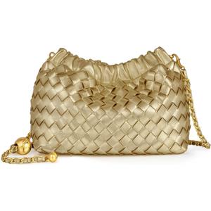 Joryin Woven Women's Crossbody Bag & Evening Purse, Trendy Dumpling Clutch & Hobo Cloud Shoulder Bag Trendy Dumpling Clutch (Woven Leather-champagne Gold)