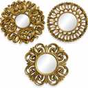 Mifoci Vintage French Wall Mirror Set of 3 Antique Decorative Gallery Wall Mirror Gold Hanging Antique Art Decor Ornate Baroque Style for Living Room Bedroom Home Decor(Round)