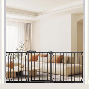 Heavy Duty Baby & Pet Safety Gate - Extra Wide 76.4-81.1 Inch, Black Metal, Pressure Mounted, Walk-Through Heavy Duty Baby & Pet Safety Gate - Extra Wide 76.4-81.1 Inch, Black Metal, Pressure Mounted, Walk-Through