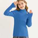 Girls Sweaters Kids Long Sleeve Turtleneck Pullover Jumper Tops (Blue)
