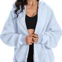 FAIABLE Womens Mens Double Zip Up Hoodie Oversized Acid Wash Heavyweight Hoodie Distress Cotton Fleece Full Zipper Sweatshirt, Light Blue, X-Large