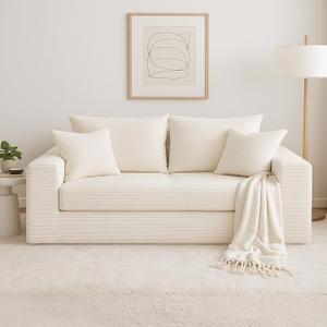 Convertible Sofa Bed, 3 in 1 Loveseat Folding Couch Bed Foldable - Chaise Lounge Chair & Floor Futon Sleeper, Corduroy Pull Out Sofa Bed with 4 Pillows for Living Room, Beige