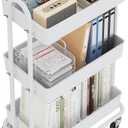 3-Tier Utility Cart with Wheels, Rolling Cart, Storage Shelves, Multi-Functional Organizer Cart for Bathroom, Office, Kitchen, White (No hanging baskets)