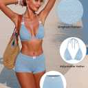 ZAFUL Women's Gingham Bikini Shorts Set, Halter Y2K Boyshort Bikini Two Piece Bathing Suit Shorts Swimsuits for Vacation (Blue, M)