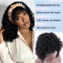 Short Curly Bob Human Hair Wig with Bangs 100% Human Hair Glueless Wear and Go No Lace Wig Machine Made Water Wave Bob Wig for Black Women Natural Black Color 12 inch